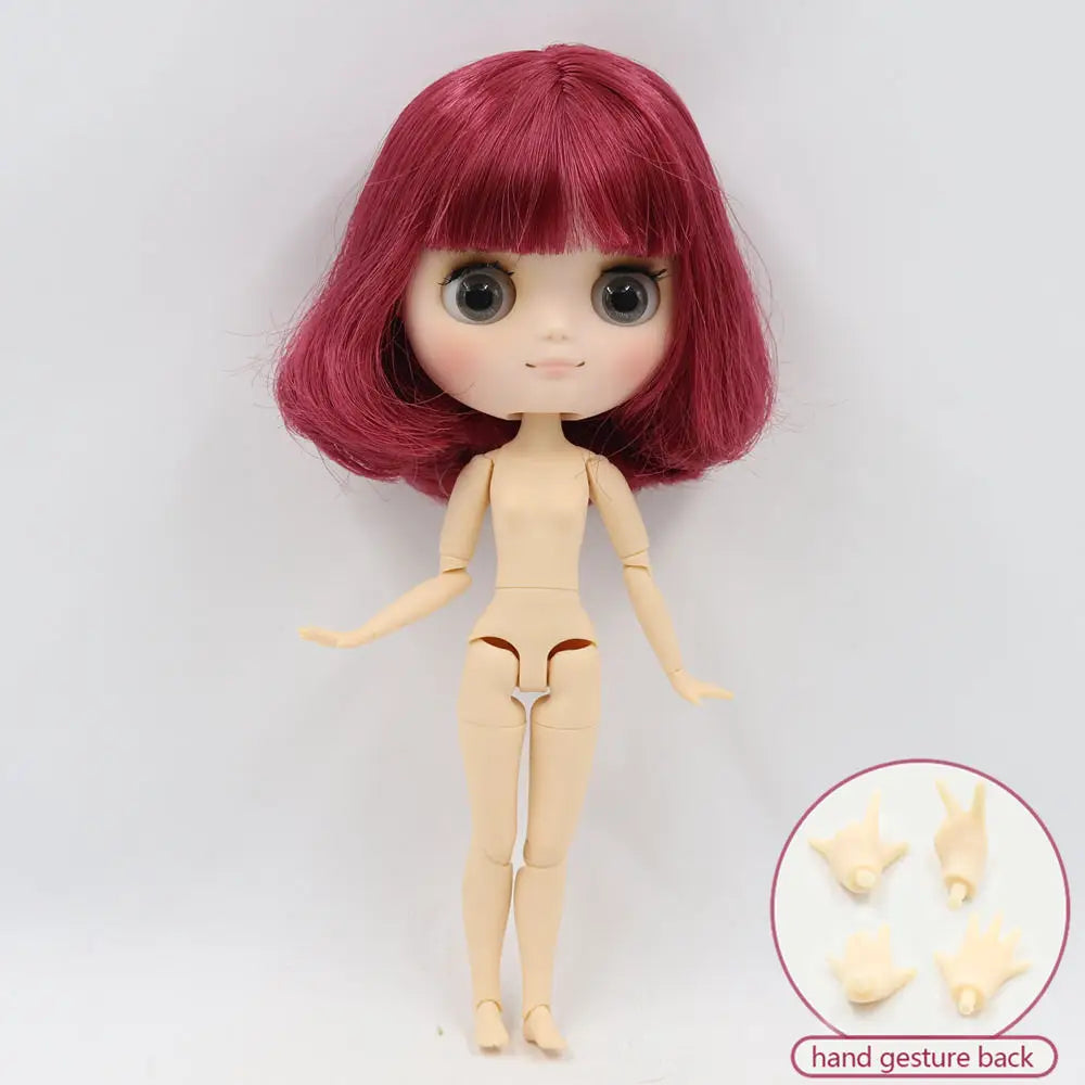 Middie blyth nude doll 20cm JOINT body Frosted face with makeup gray eyes soft hair DIY toys gift with gestures