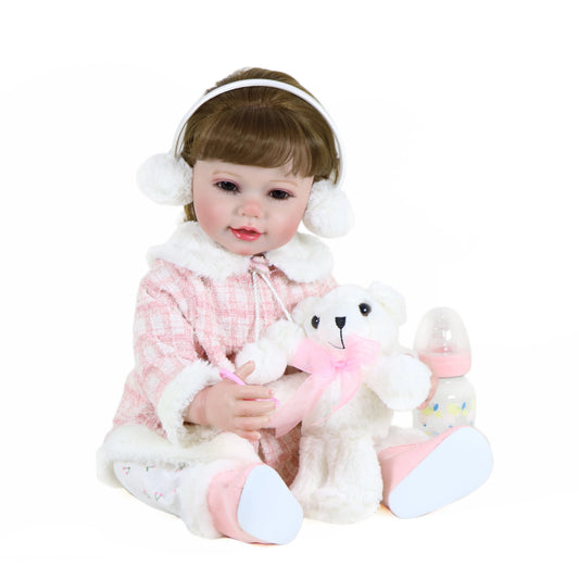 Reborn Babyl-22 inch Winter Dream with Winter outfit and Earmuff & 3D Painted Skin Visible Veins on full vinyl with Rooted hair