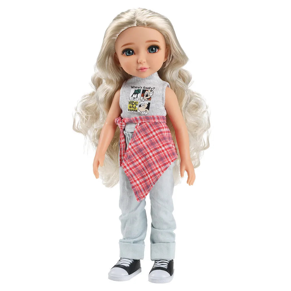 30cm American/Spanish Girl Brown / Blue Eyed Vinyl Material DIY Doll And Clothes Dressing Toy for Children