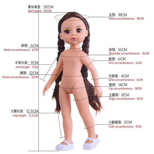 30cm 12 Inch American Girl PVC Material 3D Simulation Blue Eyes Doll DIY Dressing Toy For Girl
