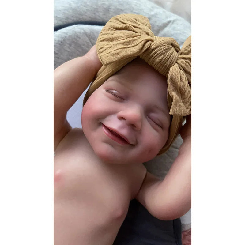 19inch Full Body Vinyl Reborn Dolls April Smiling Face Newborn Sleeping Baby Boy 3D Skin Tone with Visible Veins Waterproof