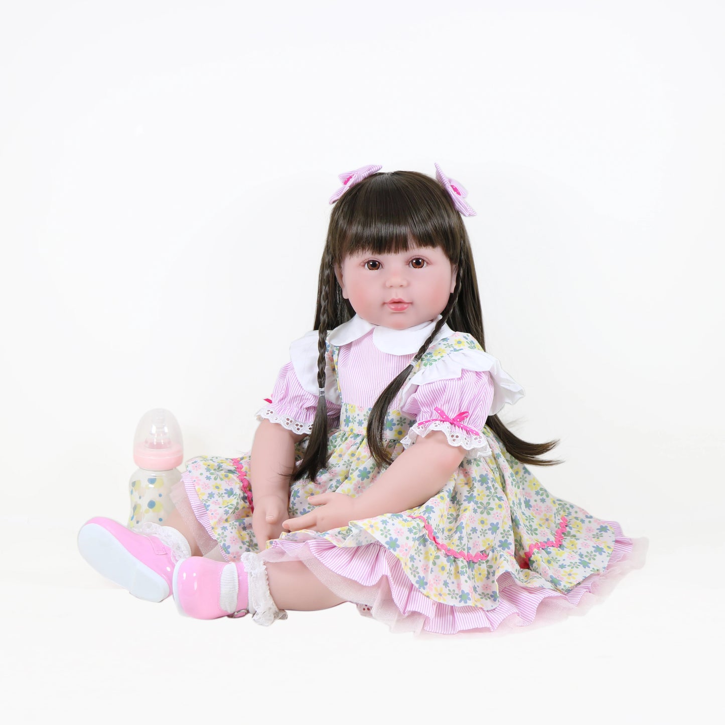 24 inch Lovely Reborn Baby Girl Dolls Toddler Realistic Looking Life Like Baby Doll Soft Vinyl Brown Curly Hair Babies Toy