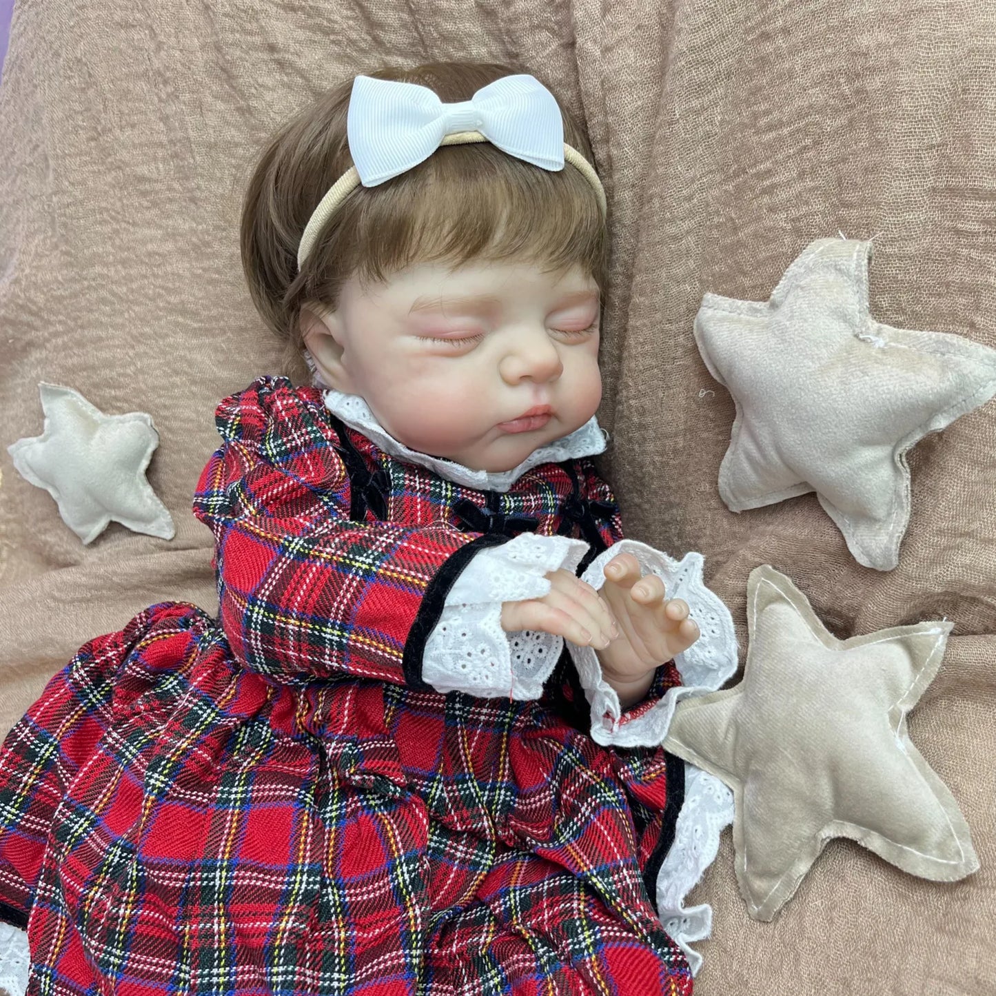 BZDOLL 48 CM 19inch Lifelike Asleep Reborn Baby Doll Toy For Girl Vinyl Limbs Cloth Body Handmade Doll Lovely Birthday Gift