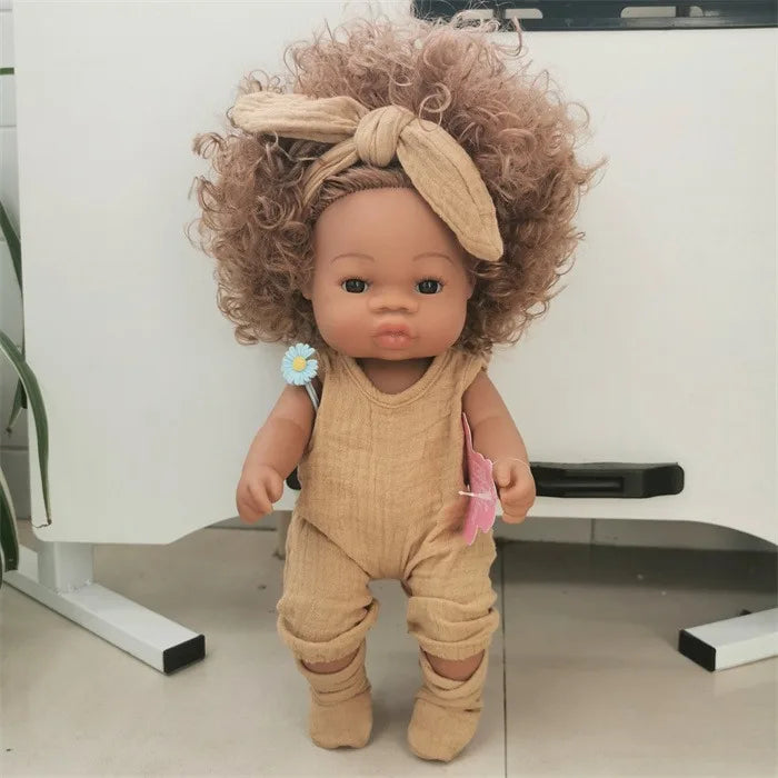 Brown Reborn Toddler Doll Handmade Soft Vinyl African American Doll Life Like Hand-rooted hair Collectible Art DollMaterial viny
