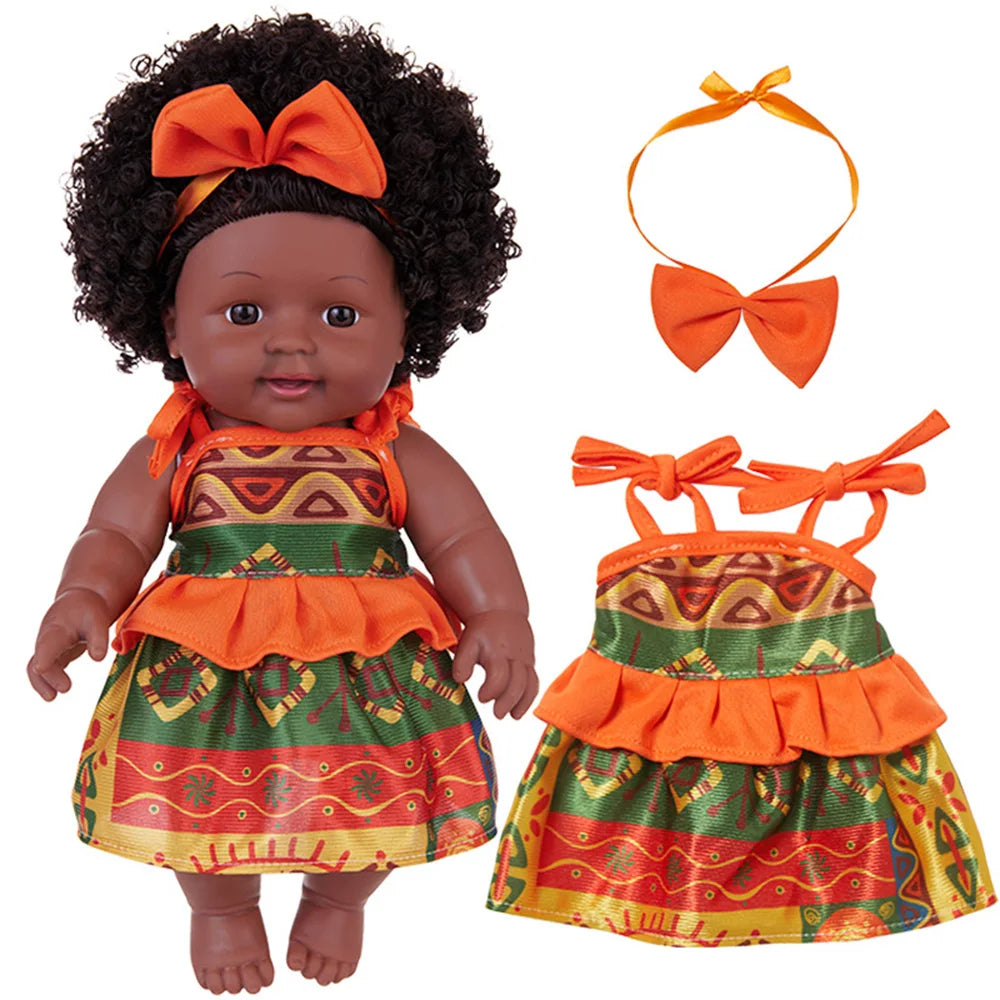 New 12Inch Black Baby Doll Toy for Kids' Pretend Play, 30cm Soft Vinyl Doll for Girls on Holidays
