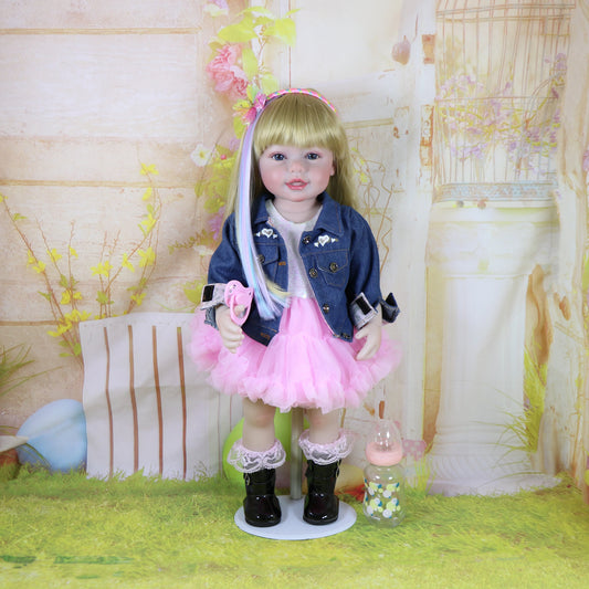Reborn Toddler Stand Doll -22 inch Fashions Girl with 3D Painted Skin on face full vinyl with Blonde wigs Christmas Gift