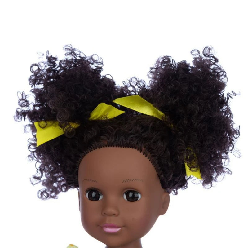 14inch Reborn Girl Doll African American Doll Interactive Toy Soft Vinyl Simulation Doll that Looks Real with Afro Hair 35cm