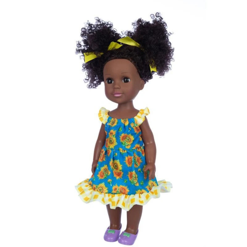 14inch Reborn Girl Doll African American Doll Interactive Toy Soft Vinyl Simulation Doll that Looks Real with Afro Hair 35cm