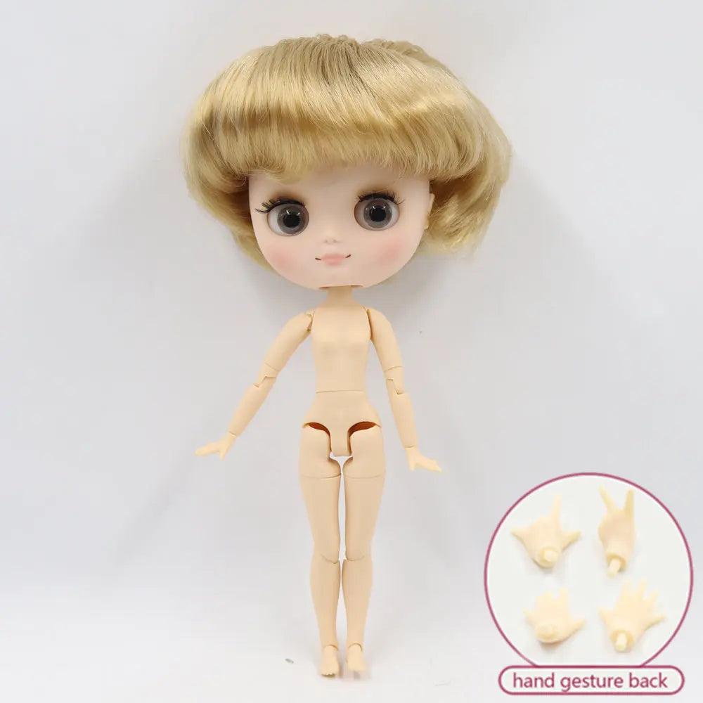 Middie blyth nude doll 20cm JOINT body Frosted face with makeup gray eyes soft hair DIY toys gift with gestures