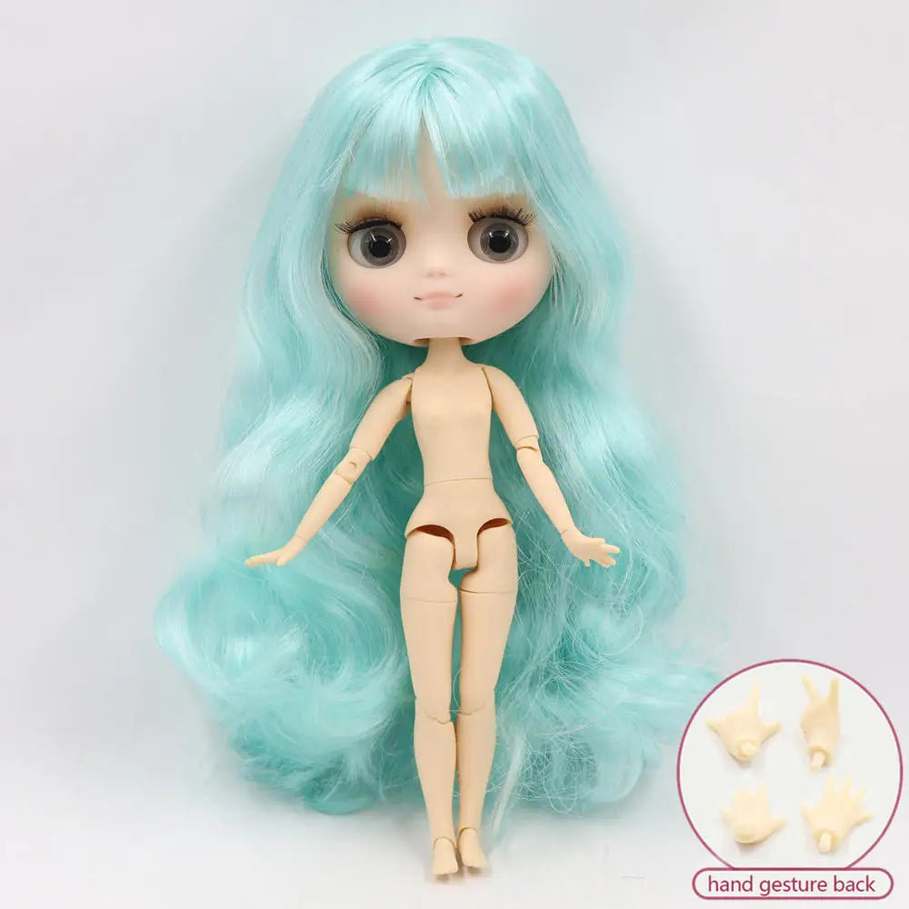 Middie blyth nude doll 20cm JOINT body Frosted face with makeup gray eyes soft hair DIY toys gift with gestures