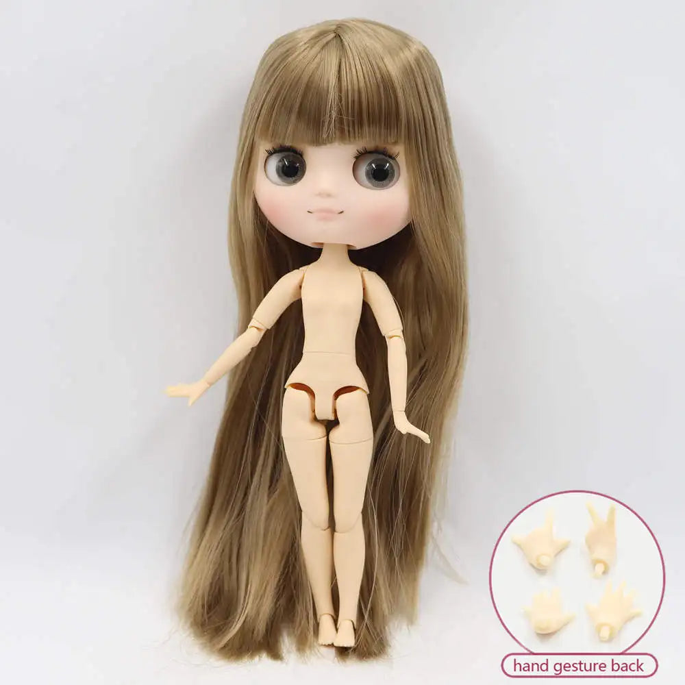 Middie blyth nude doll 20cm JOINT body Frosted face with makeup gray eyes soft hair DIY toys gift with gestures