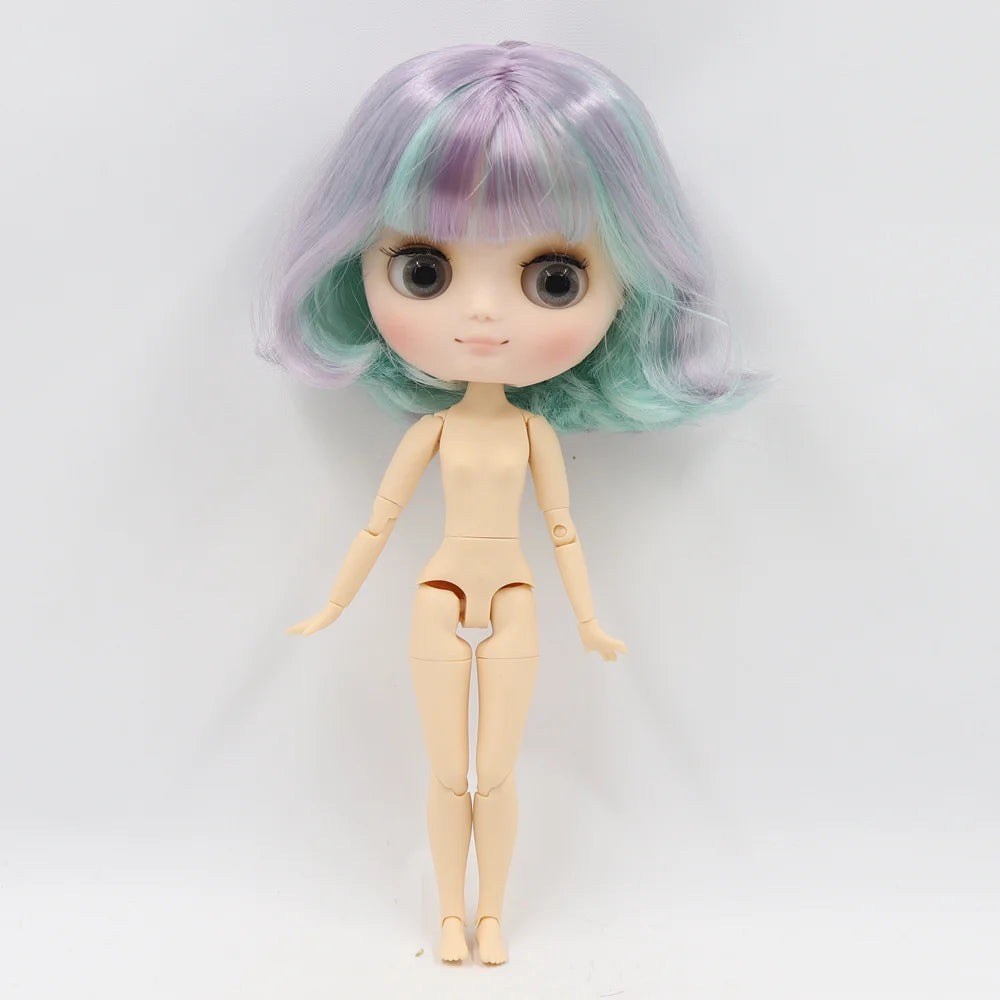 Middie blyth nude doll 20cm JOINT body Frosted face with makeup gray eyes soft hair DIY toys gift with gestures