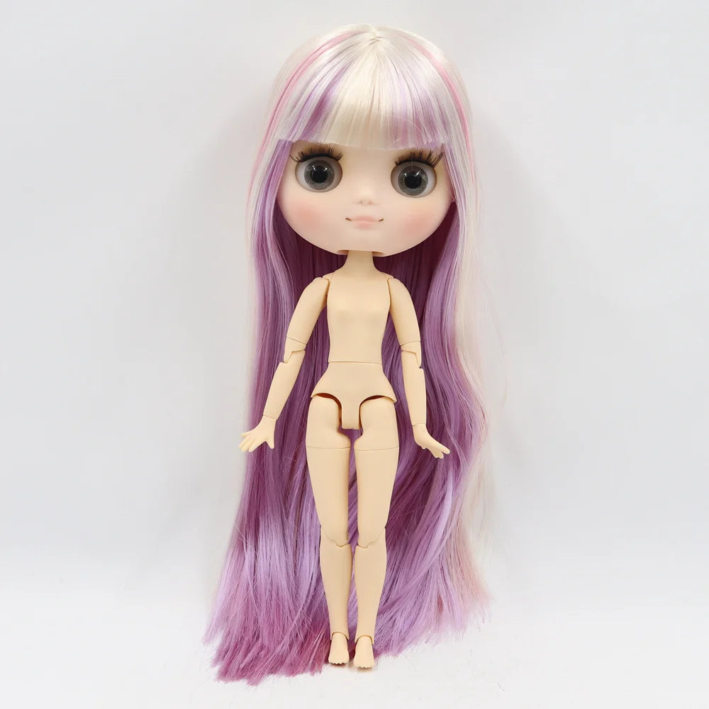 Middie blyth nude doll 20cm JOINT body Frosted face with makeup gray eyes soft hair DIY toys gift with gestures