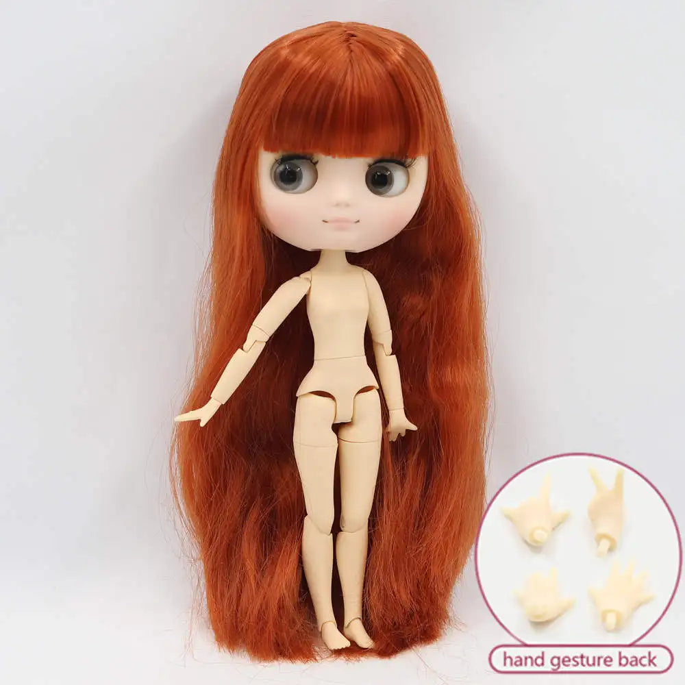 Middie blyth nude doll 20cm JOINT body Frosted face with makeup gray eyes soft hair DIY toys gift with gestures