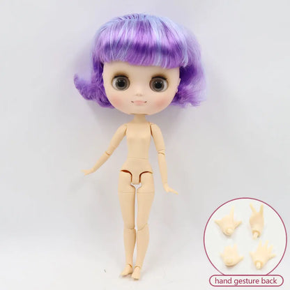 Middie blyth nude doll 20cm JOINT body Frosted face with makeup gray eyes soft hair DIY toys gift with gestures