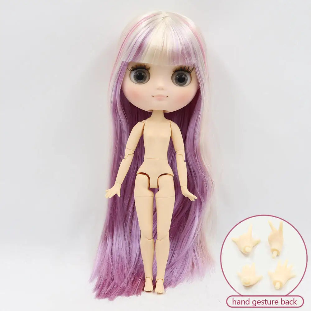 Middie blyth nude doll 20cm JOINT body Frosted face with makeup gray eyes soft hair DIY toys gift with gestures