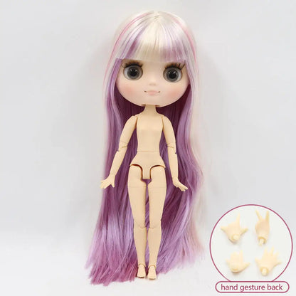 Middie blyth nude doll 20cm JOINT body Frosted face with makeup gray eyes soft hair DIY toys gift with gestures