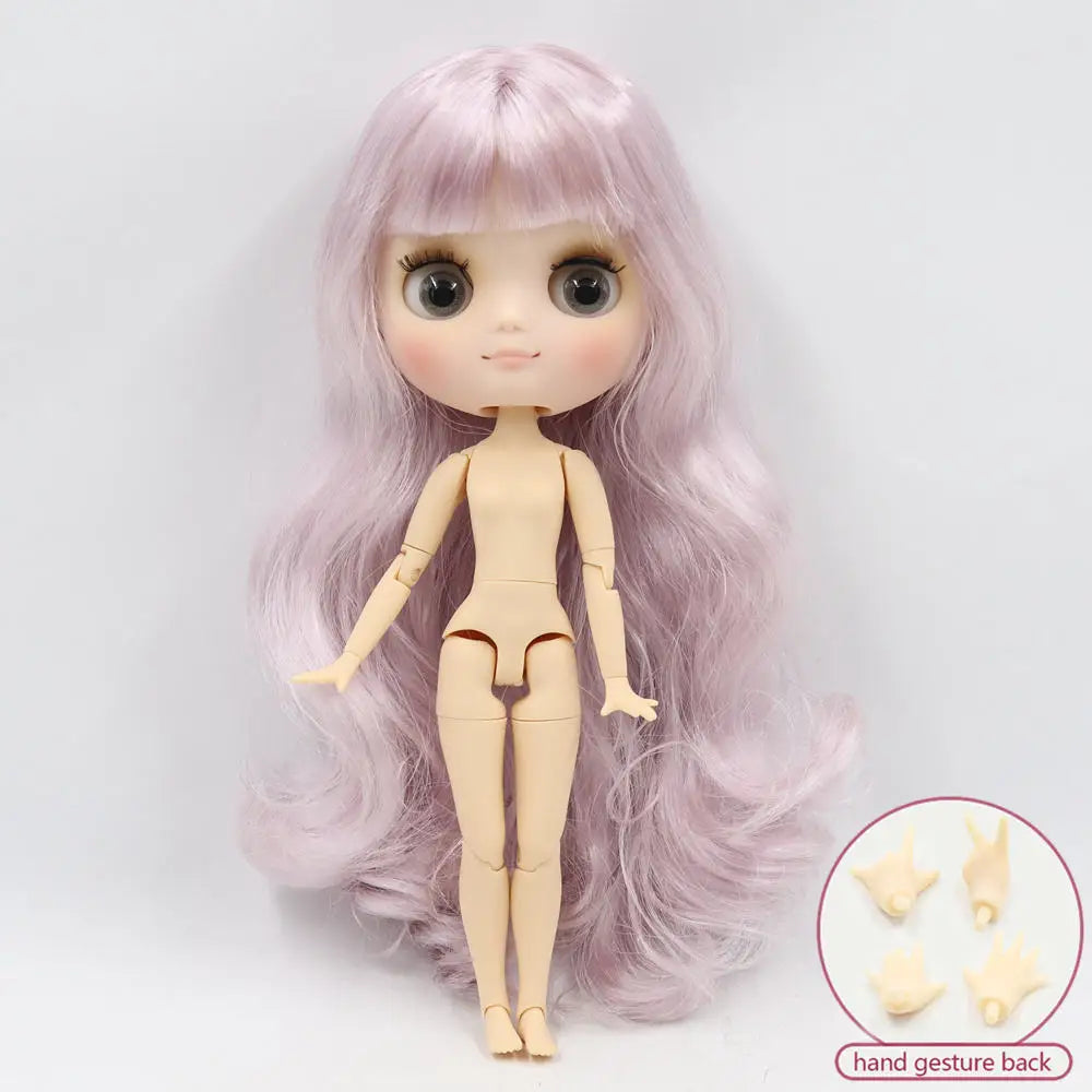 Middie blyth nude doll 20cm JOINT body Frosted face with makeup gray eyes soft hair DIY toys gift with gestures