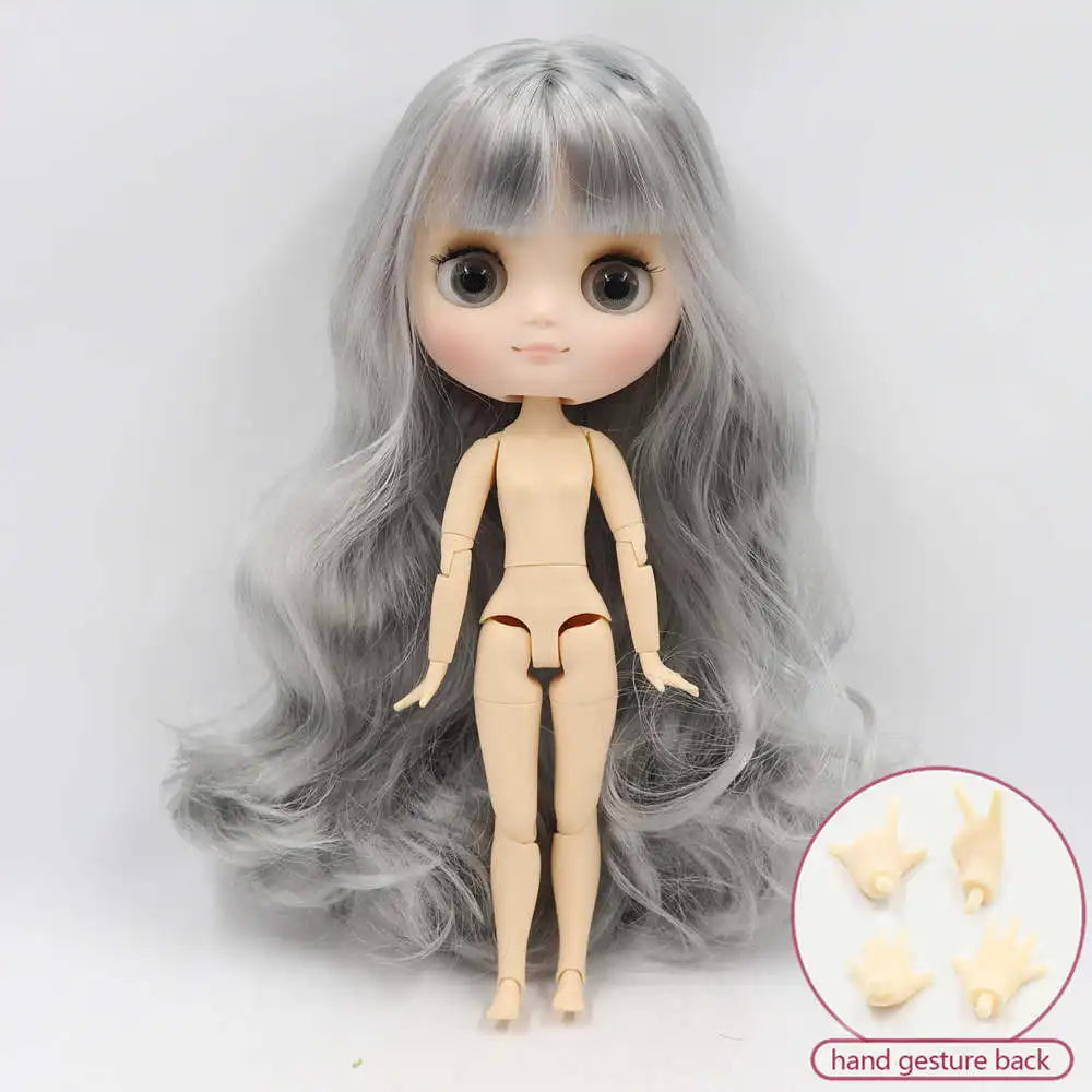 Middie blyth nude doll 20cm JOINT body Frosted face with makeup gray eyes soft hair DIY toys gift with gestures