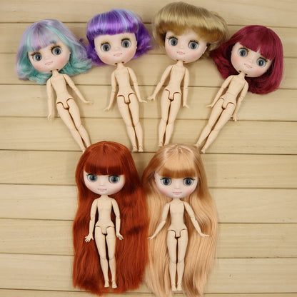 Middie blyth nude doll 20cm JOINT body Frosted face with makeup gray eyes soft hair DIY toys gift with gestures