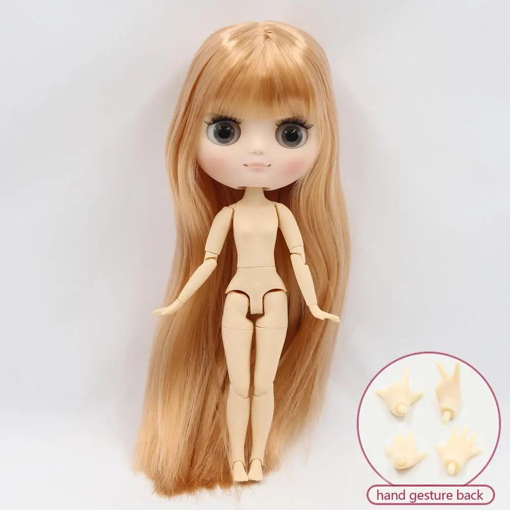 Middie blyth nude doll 20cm JOINT body Frosted face with makeup gray eyes soft hair DIY toys gift with gestures