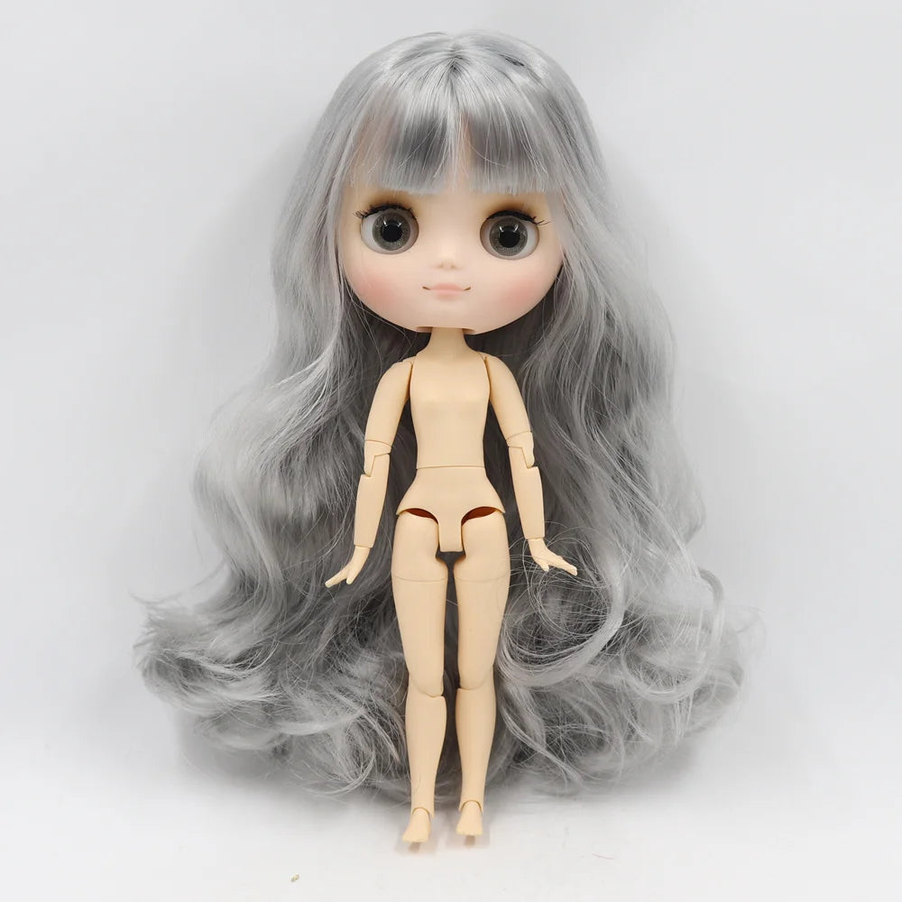 Middie blyth nude doll 20cm JOINT body Frosted face with makeup gray eyes soft hair DIY toys gift with gestures