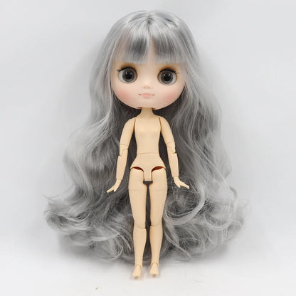 Middie blyth nude doll 20cm JOINT body Frosted face with makeup gray eyes soft hair DIY toys gift with gestures