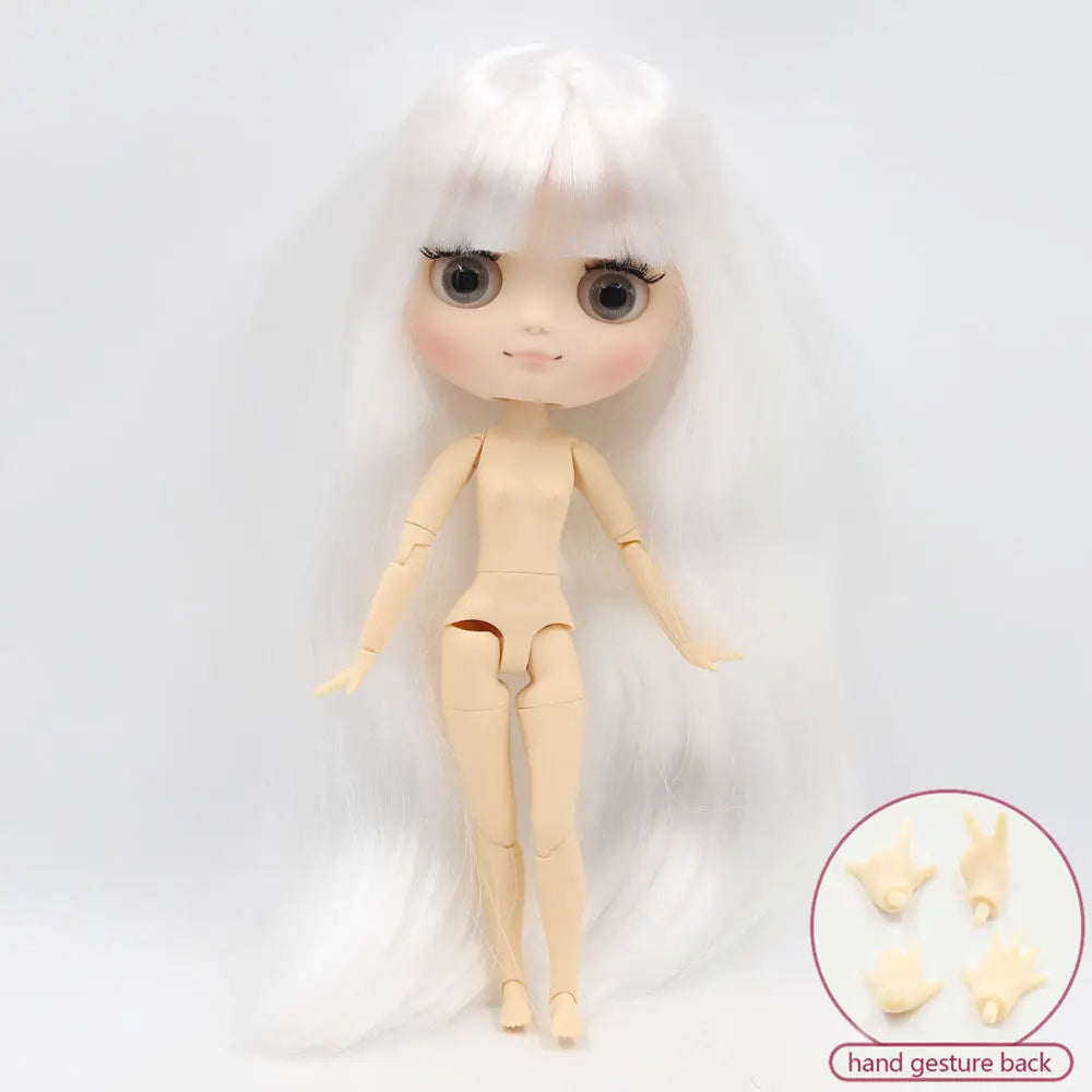 Middie blyth nude doll 20cm JOINT body Frosted face with makeup gray eyes soft hair DIY toys gift with gestures