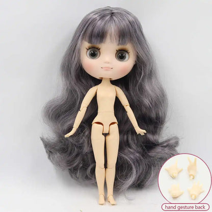 Middie blyth nude doll 20cm JOINT body Frosted face with makeup gray eyes soft hair DIY toys gift with gestures
