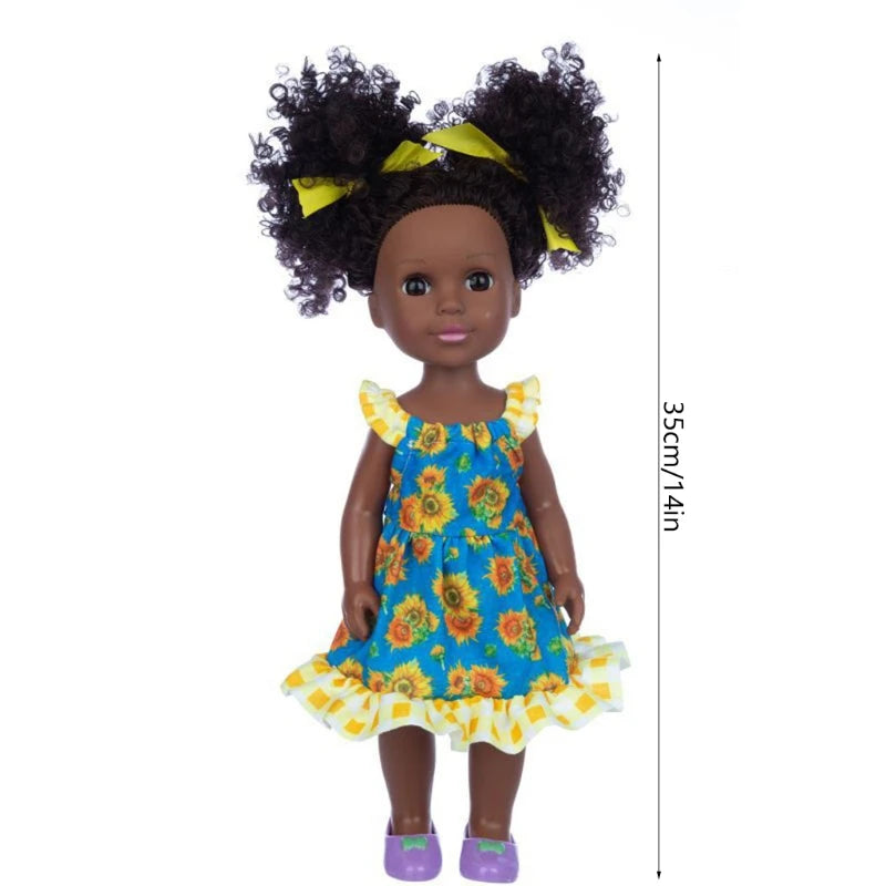 14inch Reborn Girl Doll African American Doll Interactive Toy Soft Vinyl Simulation Doll that Looks Real with Afro Hair 35cm