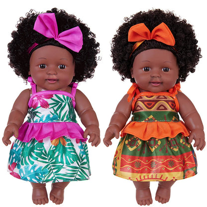 New 12Inch Black Baby Doll Toy for Kids' Pretend Play, 30cm Soft Vinyl Doll for Girls on Holidays
