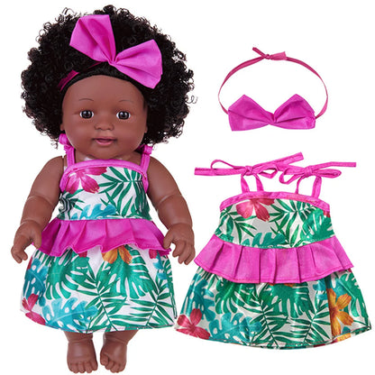 New 12Inch Black Baby Doll Toy for Kids' Pretend Play, 30cm Soft Vinyl Doll for Girls on Holidays