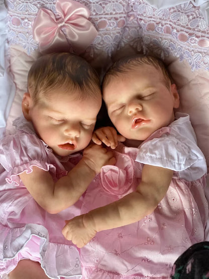 43cm Twins Full Body Silicone Vinyl Bebe Reborn Girl With Painted Hair Soft Touch Feeling 3D Paint Skin Newborn Doll