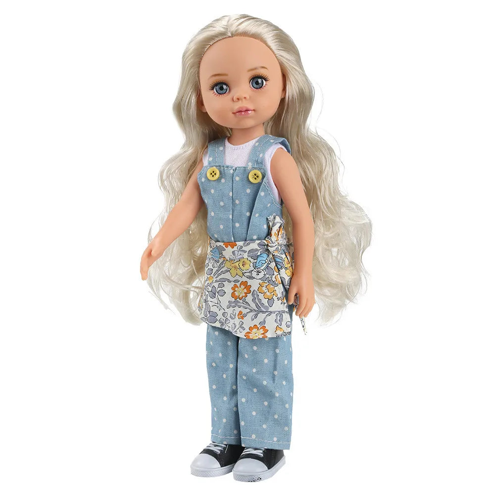 30cm American/Spanish Girl Brown / Blue Eyed Vinyl Material DIY Doll And Clothes Dressing Toy for Children