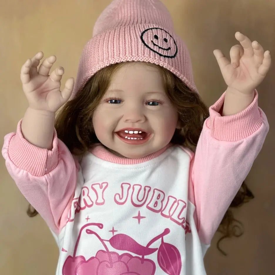 BZDOLL 60 CM 24 Inch Reborn Baby Soft Silicone Cloth Body Smiling Girl Doll Princess Toddler Bebe Artist Collection