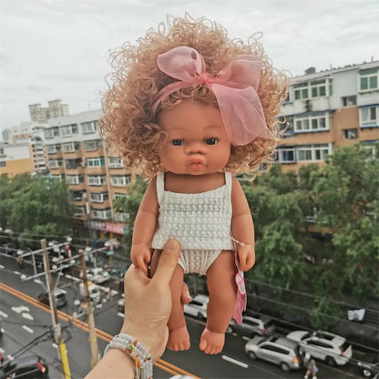 Brown Reborn Toddler Doll Handmade Soft Vinyl African American Doll Life Like Hand-rooted hair Collectible Art DollMaterial viny