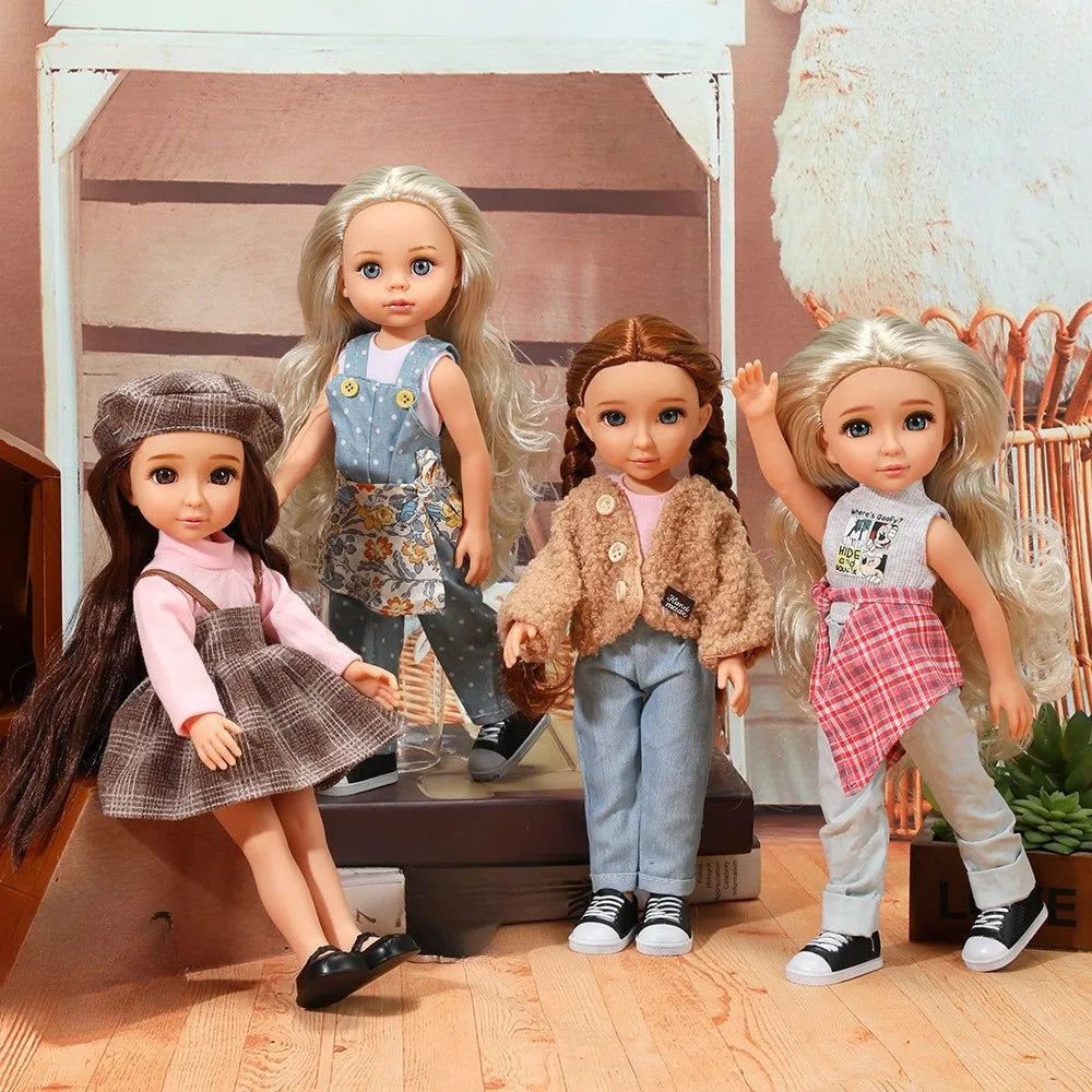 30cm American/Spanish Girl Brown / Blue Eyed Vinyl Material DIY Doll And Clothes Dressing Toy for Children