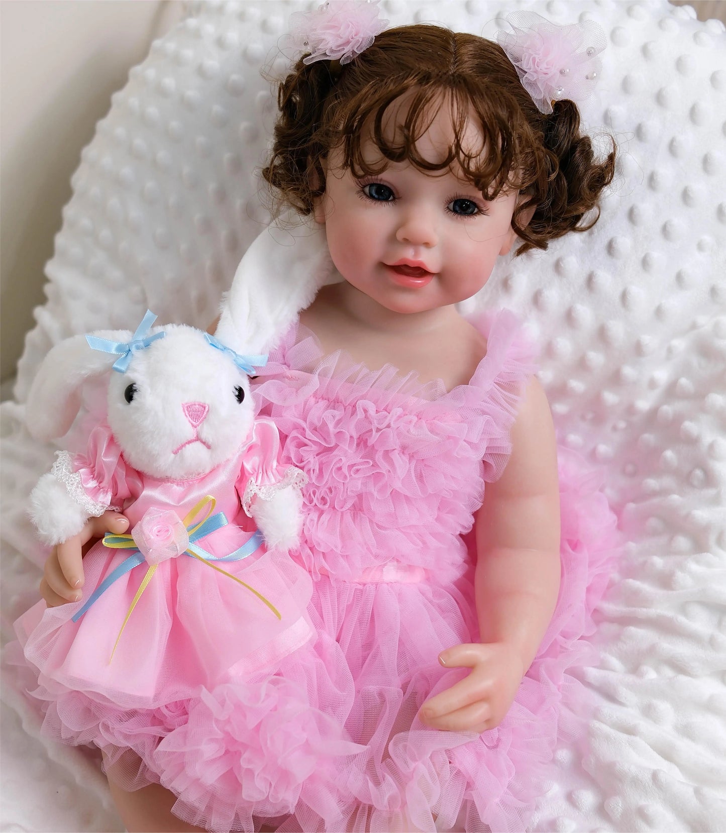 NPK 22inch Lifelike Vinyl Reborn Doll Full Body Rooted Hair Smiling Girl with Visible Veins Realistic Toy Gift for Children