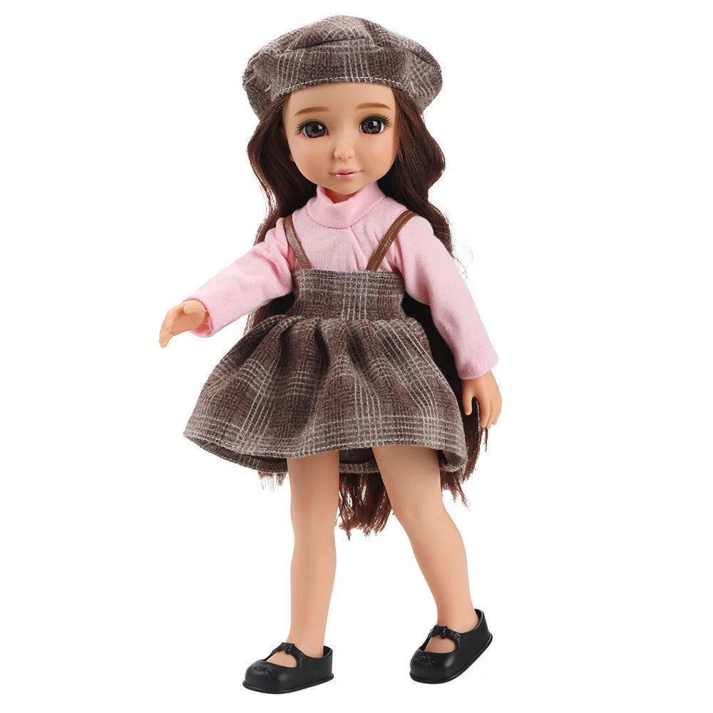 30cm American/Spanish Girl Brown / Blue Eyed Vinyl Material DIY Doll And Clothes Dressing Toy for Children