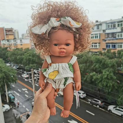Brown Reborn Toddler Doll Handmade Soft Vinyl African American Doll Life Like Hand-rooted hair Collectible Art DollMaterial viny