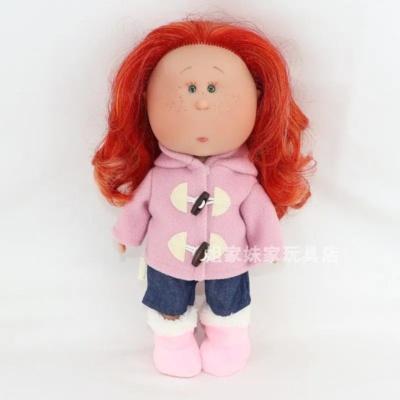 Spanish Mia Potato Doll Style Red Hair Freckles Small Eyes Fashion Collectible Vinyl Doll Knit Cardigan Plaid Skirt Dress Up Toy