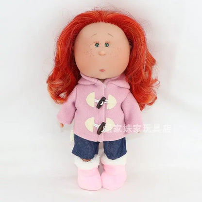 Spanish Mia Potato Doll Style Red Hair Freckles Small Eyes Fashion Collectible Vinyl Doll Knit Cardigan Plaid Skirt Dress Up Toy