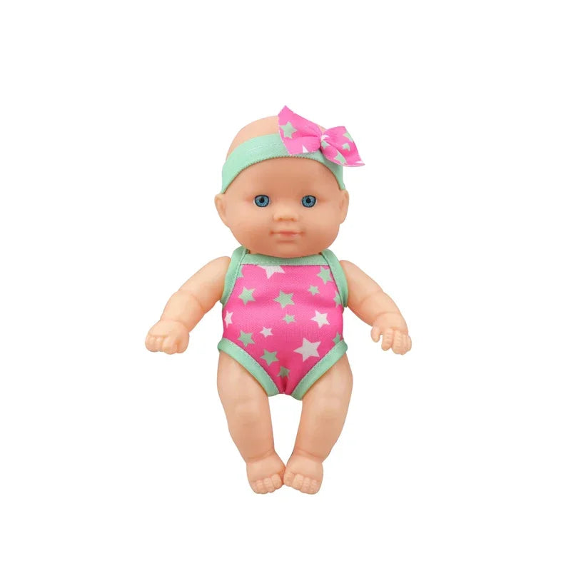 Mini Vinyl Dolls Realistic Smiling Newborn Baby Doll Simulation Baby Dress Up Soft Rubber Doll for Girls Toddler Gift Children