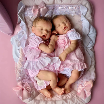43cm Twins Full Body Silicone Vinyl Bebe Reborn Girl With Painted Hair Soft Touch Feeling 3D Paint Skin Newborn Doll