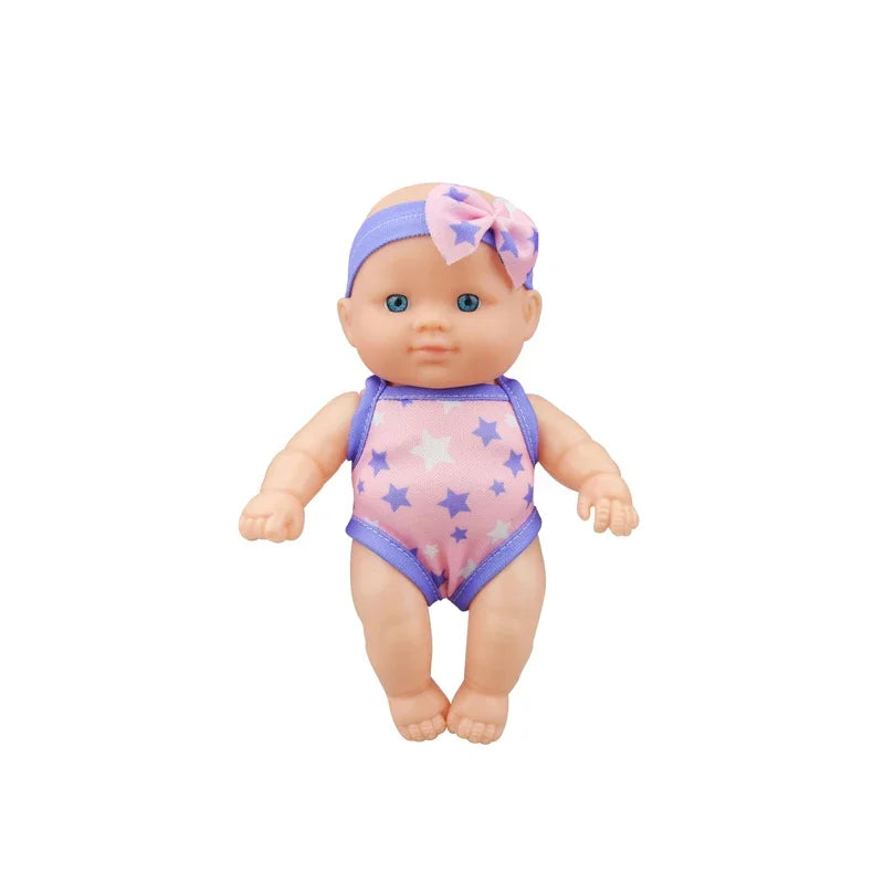 Mini Vinyl Dolls Realistic Smiling Newborn Baby Doll Simulation Baby Dress Up Soft Rubber Doll for Girls Toddler Gift Children