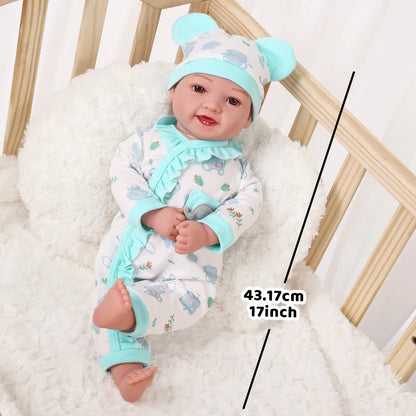 17 inch cute reborn doll made of vinyl material, fabric body, movable body, creative children's toy, exquisite holiday gift