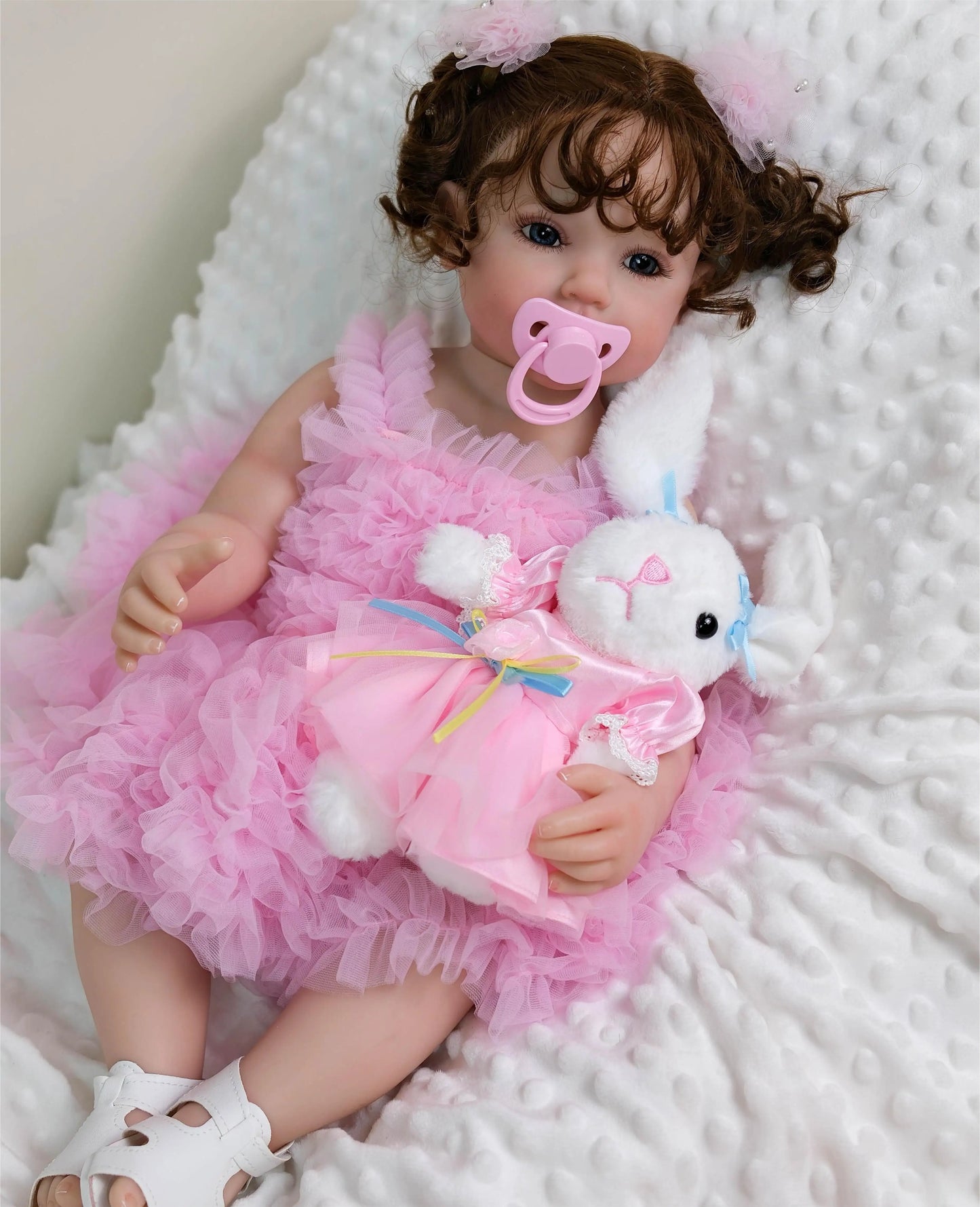 NPK 22inch Lifelike Vinyl Reborn Doll Full Body Rooted Hair Smiling Girl with Visible Veins Realistic Toy Gift for Children