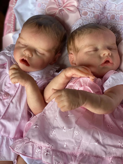 43cm Twins Full Body Silicone Vinyl Bebe Reborn Girl With Painted Hair Soft Touch Feeling 3D Paint Skin Newborn Doll