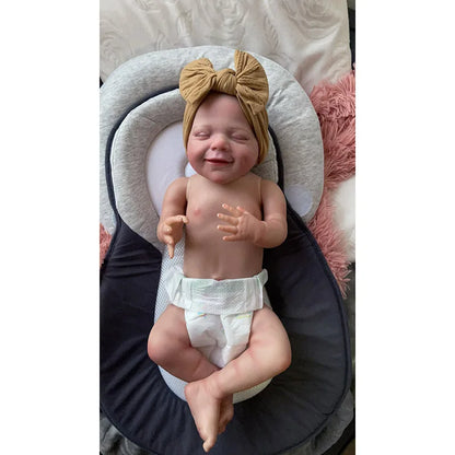 19inch Full Body Vinyl Reborn Dolls April Smiling Face Newborn Sleeping Baby Boy 3D Skin Tone with Visible Veins Waterproof