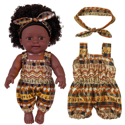 New 12Inch Black Baby Doll Toy for Kids' Pretend Play, 30cm Soft Vinyl Doll for Girls on Holidays